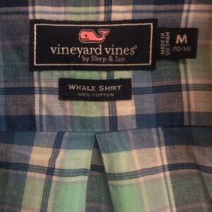 Vineyard Vines Whale Shirt 100%% cotton plaid long sleeve button up Boys sz 12